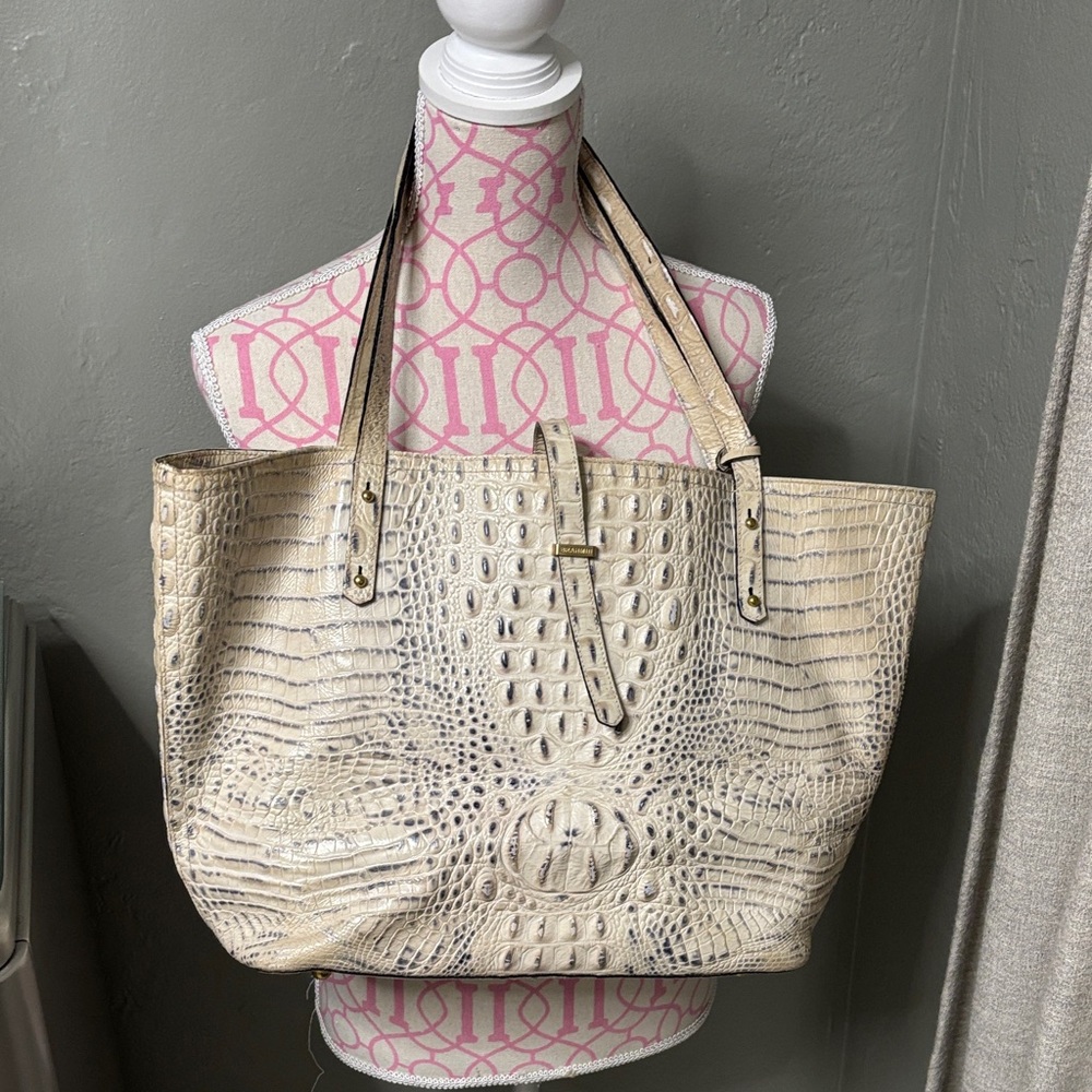 Brahmin Cream Crocodile-Embossed Tote